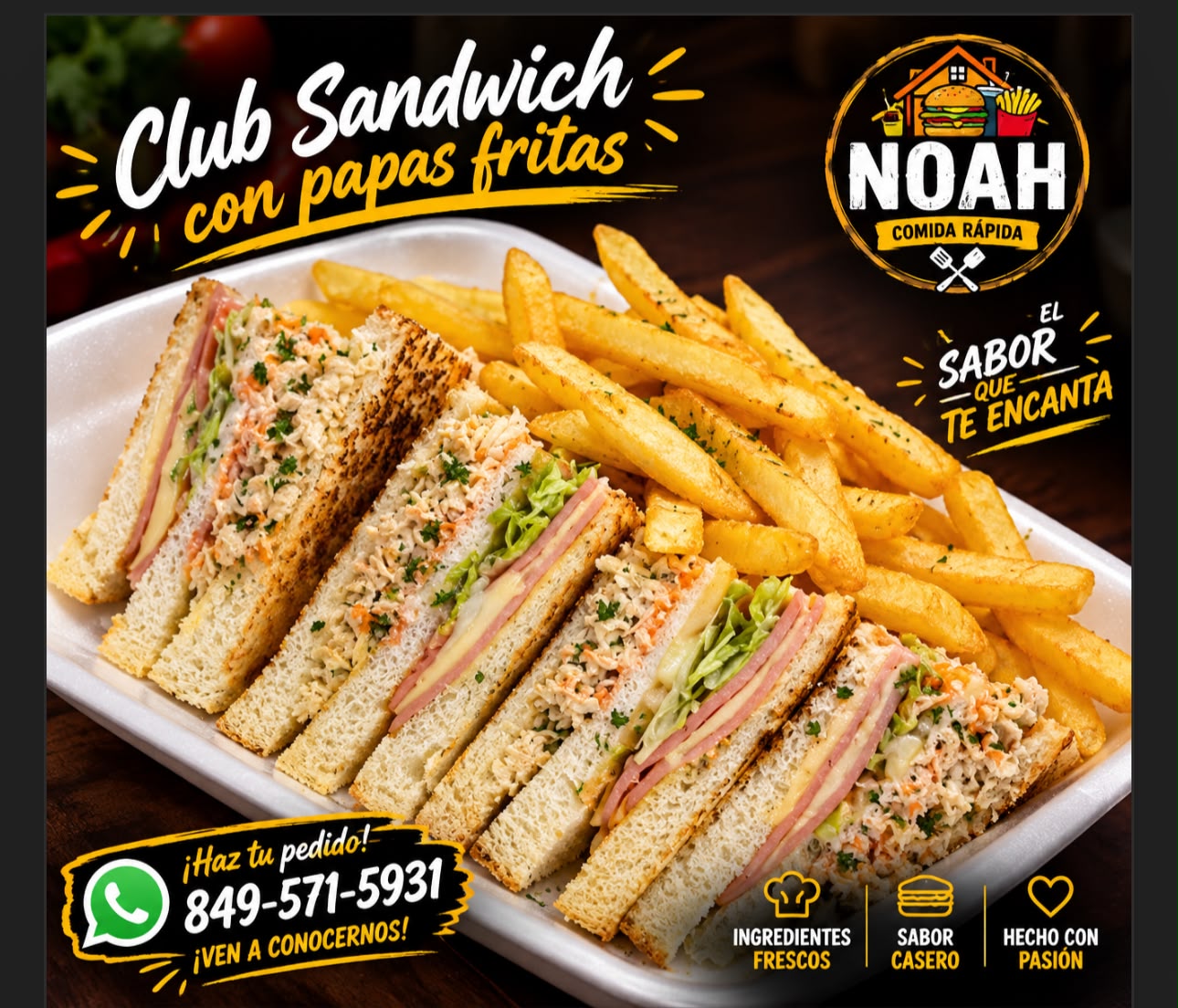 Club Sandwich con papas fritas