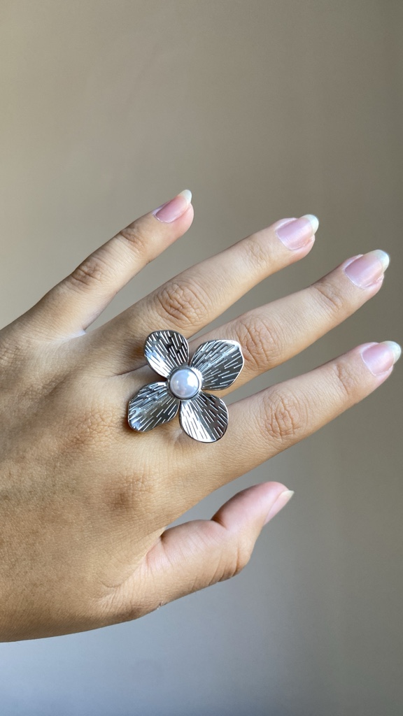 Anillo Flower Chunky Plateado