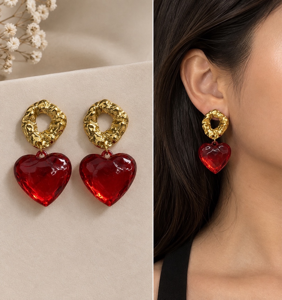 Arete Corazon Rojo
