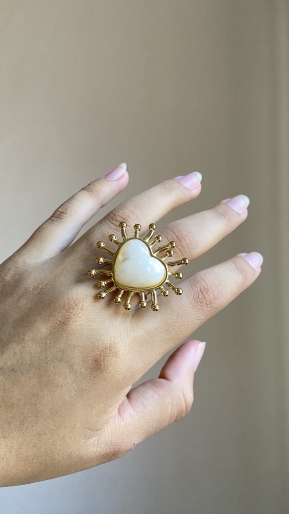 Anillo corazón púas Perla