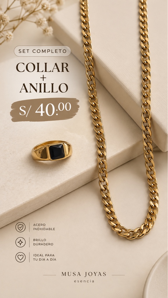 Set de Varón collar + anillo Dorado