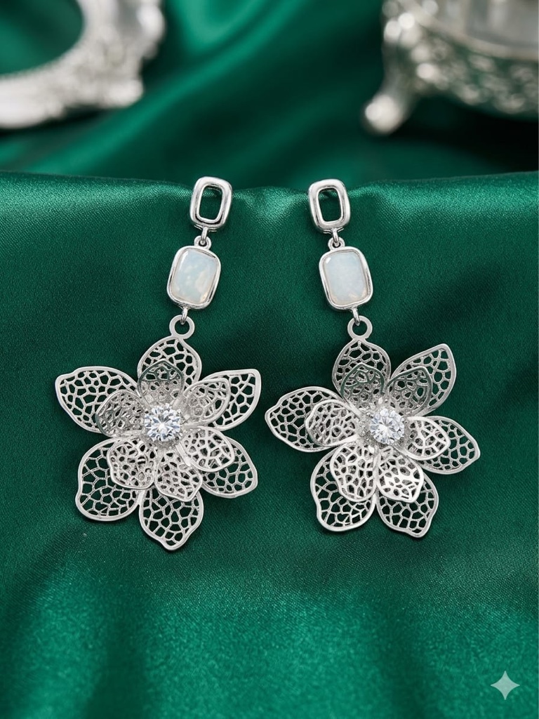 Arete Coreano Flores plateada