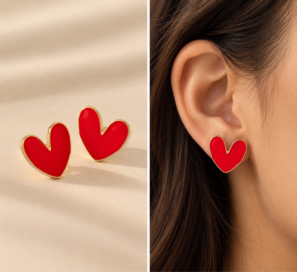 Arete Corazon grande  Rojo
