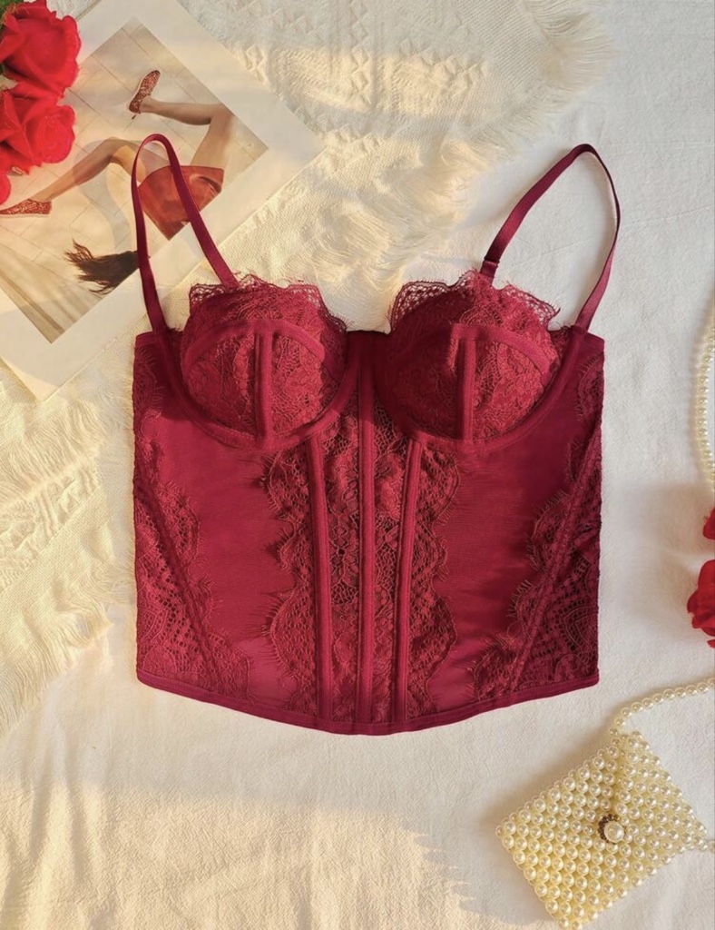 Corset encaje burdeos