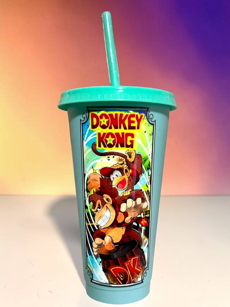 Vaso plástico Donkey Kong con tapa y bombilla
