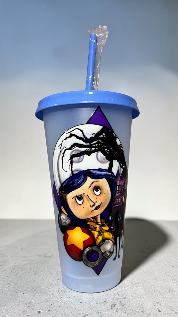 Vaso Coraline n•3 con tapa y bombilla