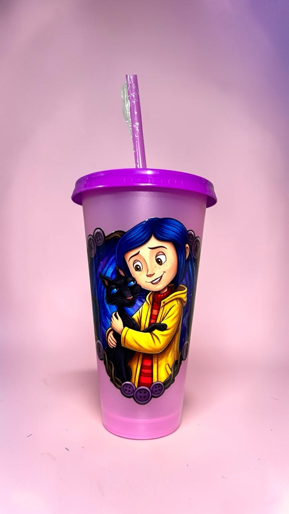 Vaso Coraline n•2 con tapa y bombilla
