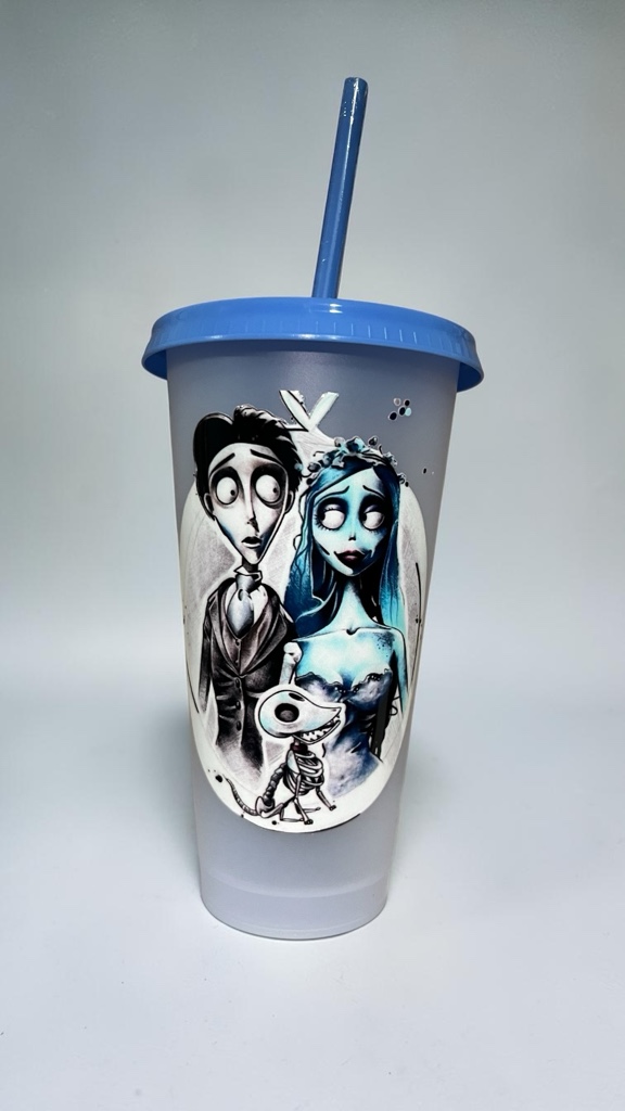 Vaso el Cadáver de la novia con tapa y bombilla