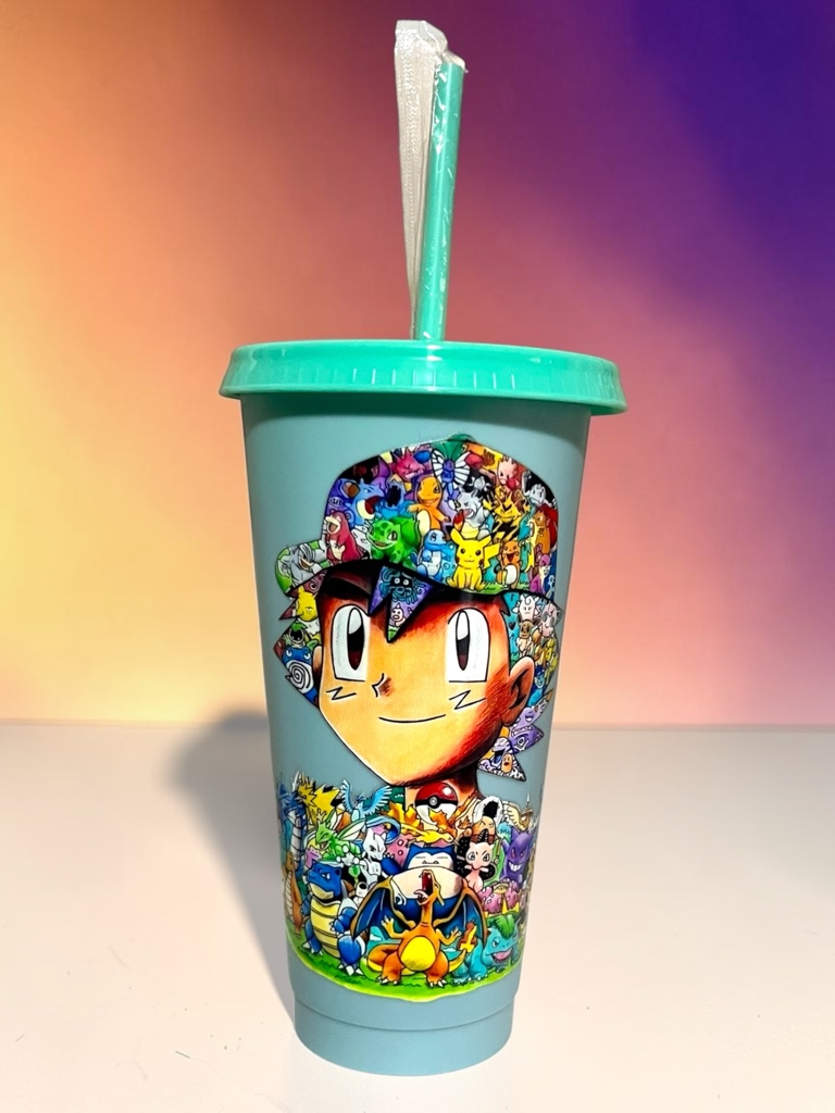 Vaso Pokemon con tapa y bombilla