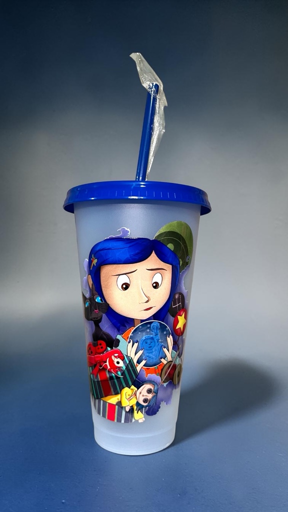 Vaso Coraline n•1 con tapa y bombilla