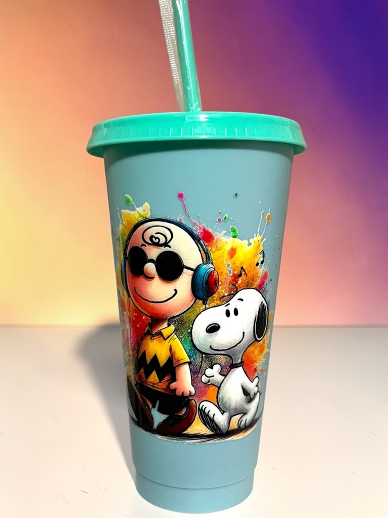 Vaso plástico Snoopy con tapa y