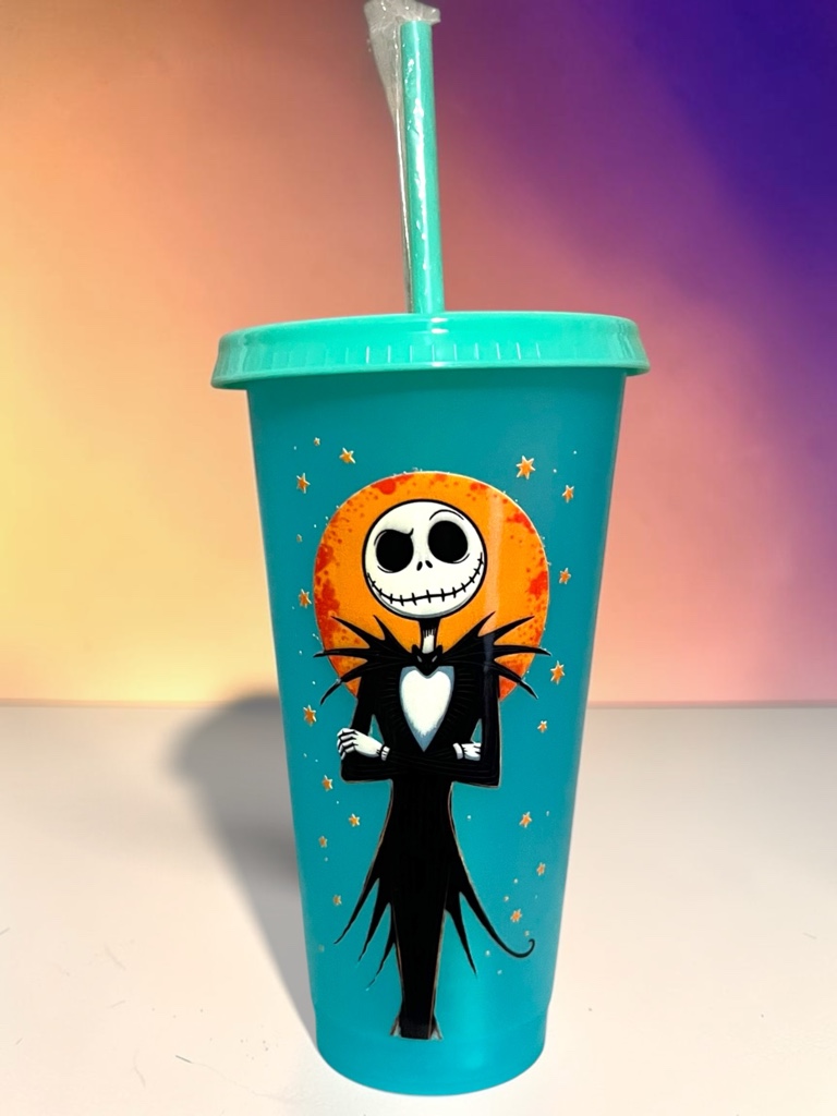 Vaso plástico Jack Skellington luna con tapa y bombilla