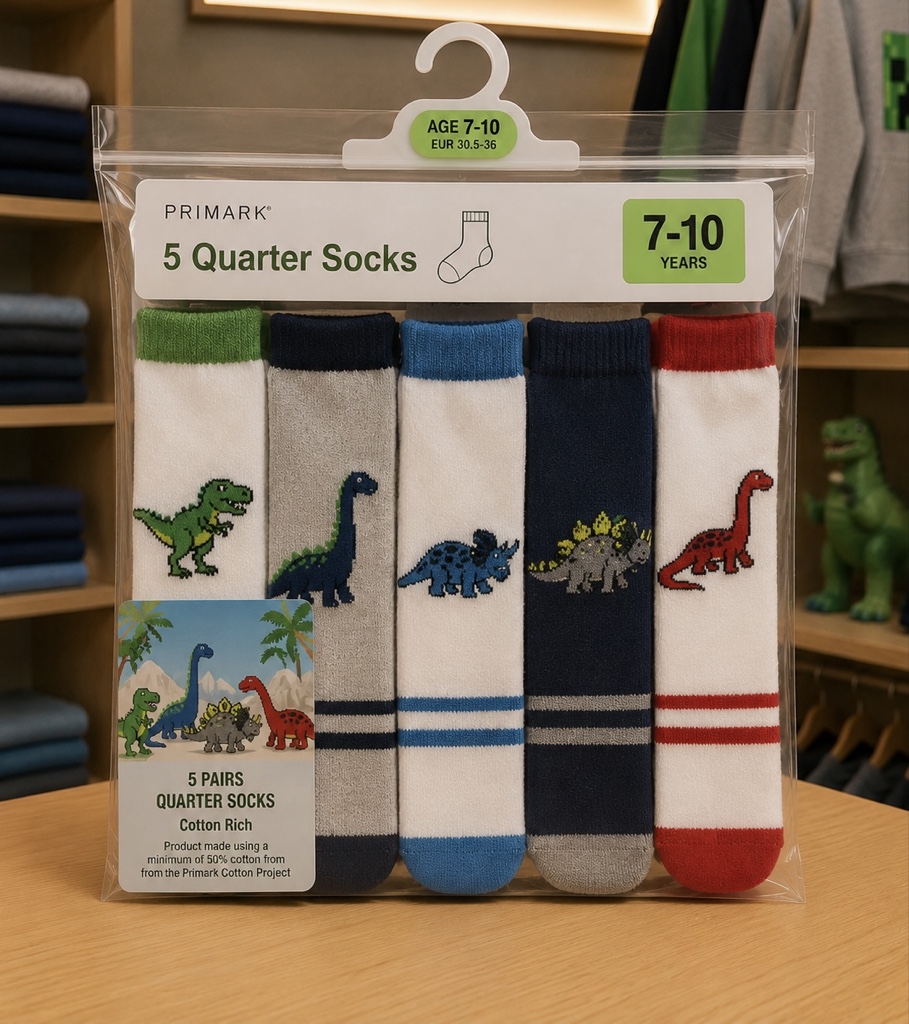 Pack x5 medias de dinosaurios