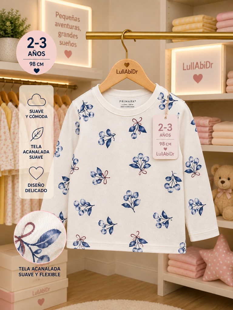 Camiseta blanca manga larga arándanos