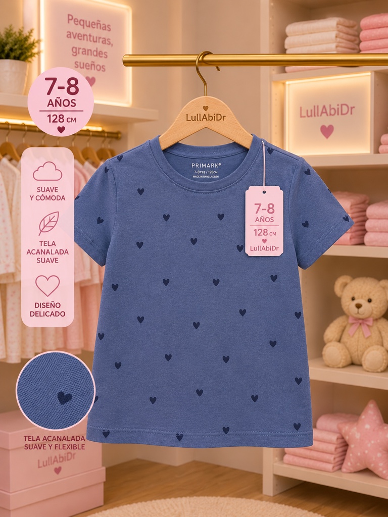 Camiseta azul corazones