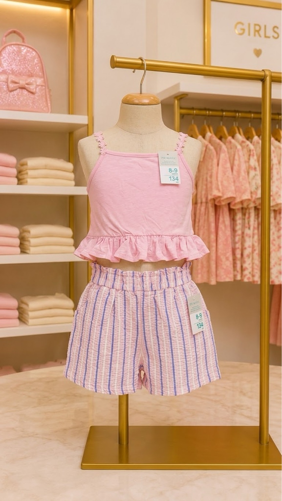 Conjunto niña rosado y rayas