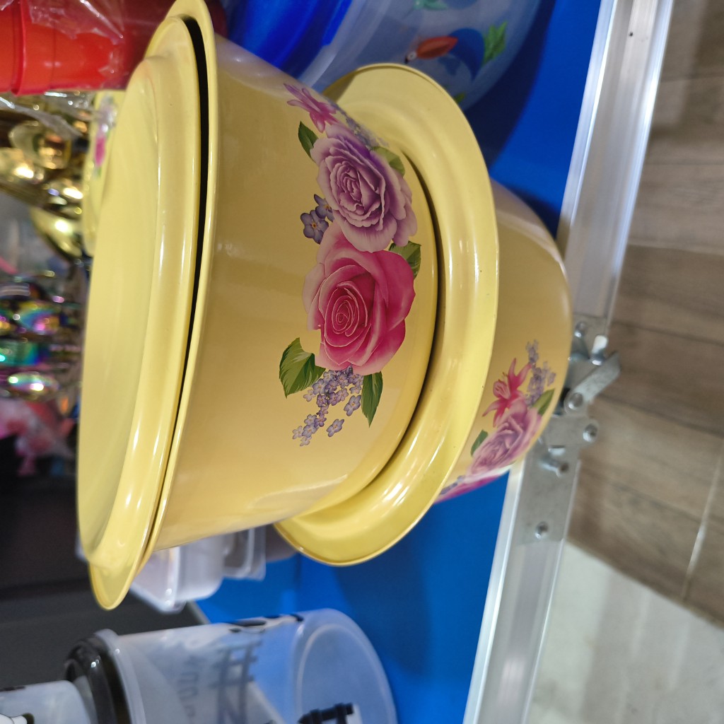 Olla amarillo floral con tapa