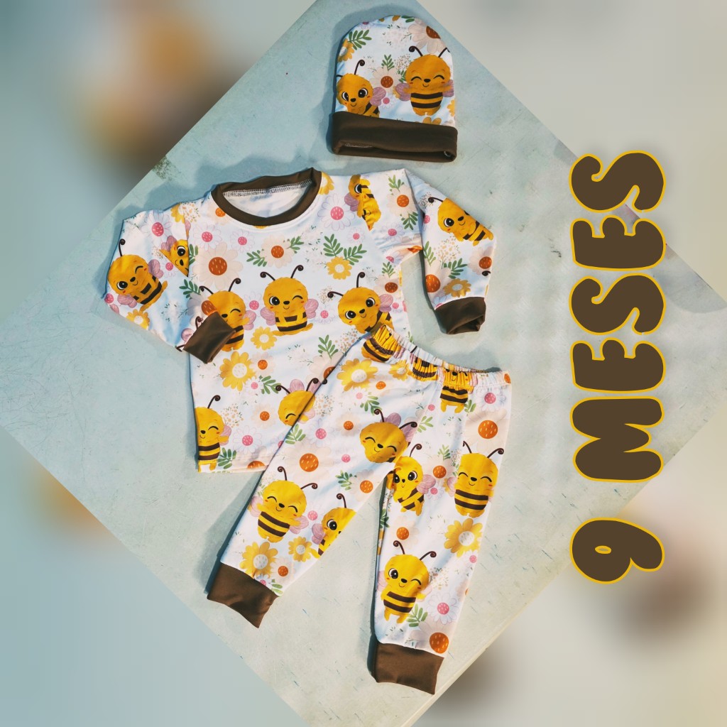 Pijama infantil estampado abejas 3 piezas