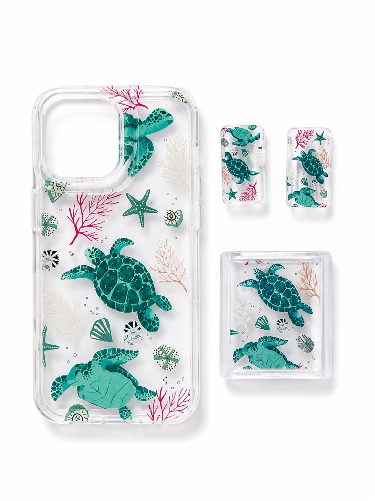 Funda transparente tortugas con protector cargador 16 pro 17 pro