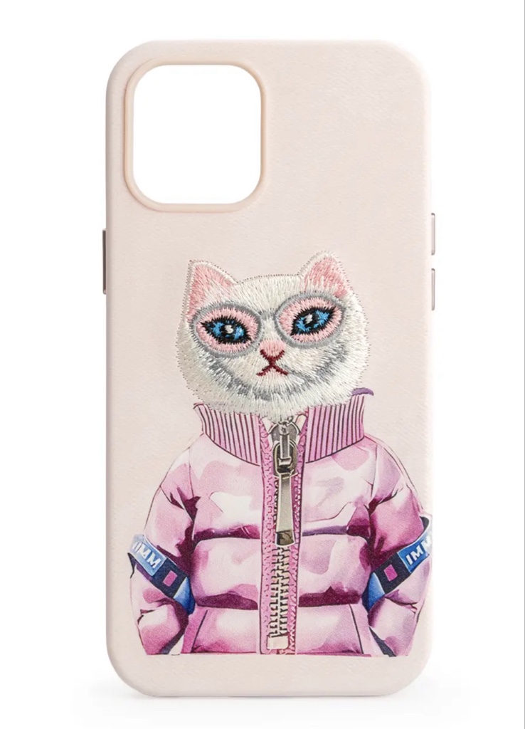 Funda bordada gato rosa