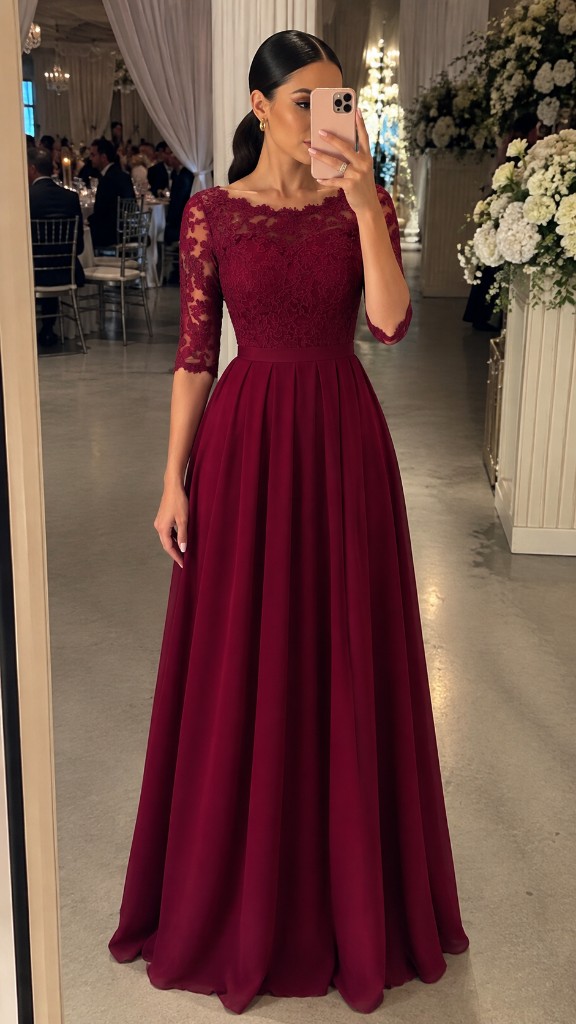 Vestido borgoña encaje