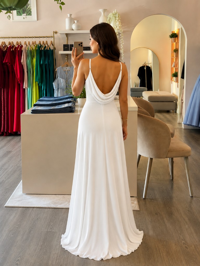 Vestido blanco de tirantes drapeado