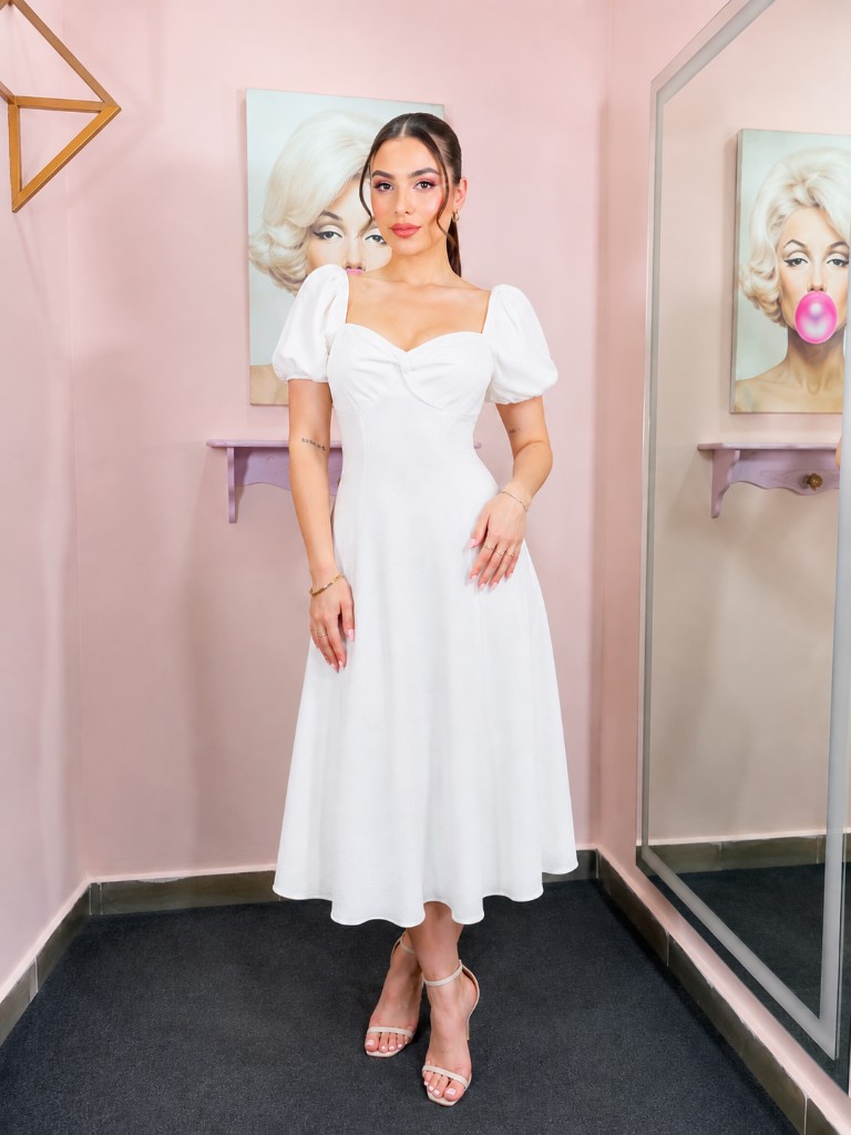 Vestido blanco manga abullonada