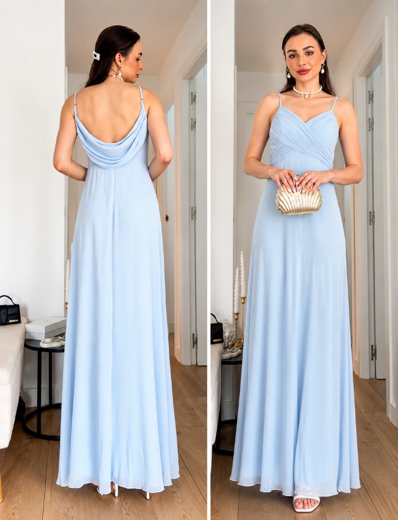 Vestido celeste Drapeado de tirantes