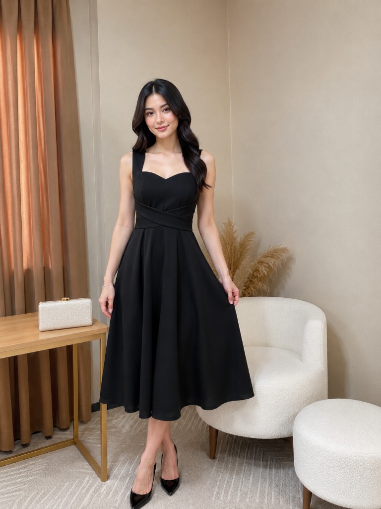 Vestido midi negro av.