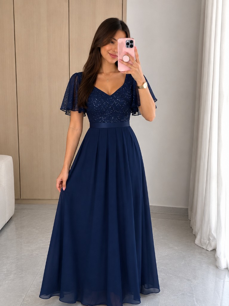 Vestido encaje manga amplia