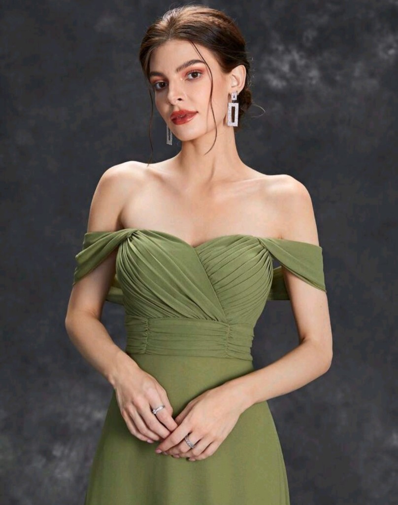 Vestido verde salvia Estilo corazón drapeado
