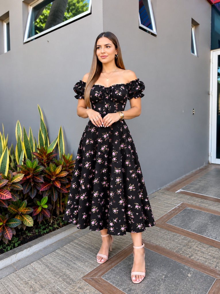 Vestido negro floral