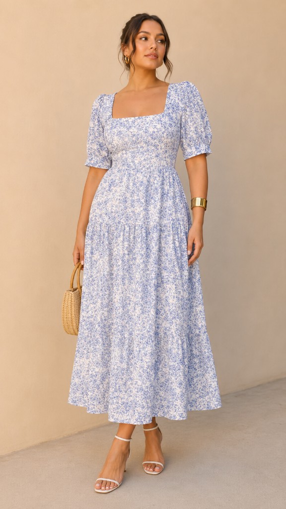Vestido celeste floral midi