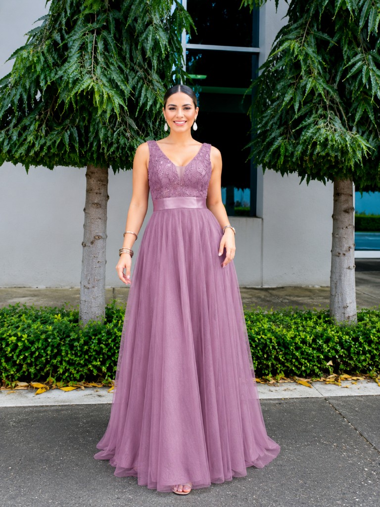 Vestido rosa lentejuelas y tull.