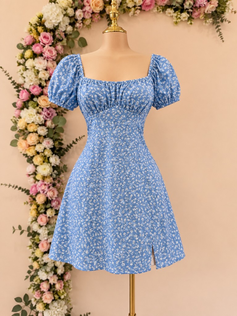 Vestido azul floreado