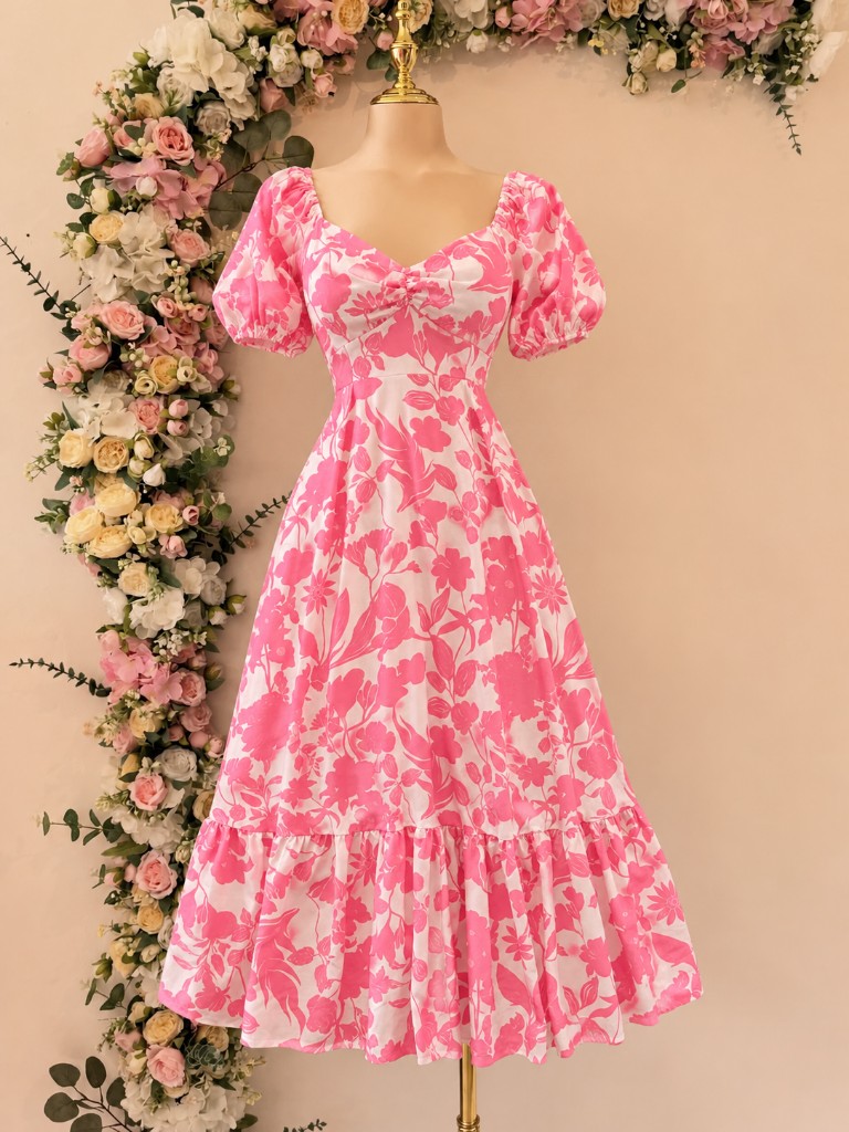 Vestido rosa floral midi