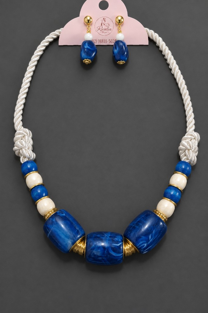 Colar cordao sao francisco azul e branco