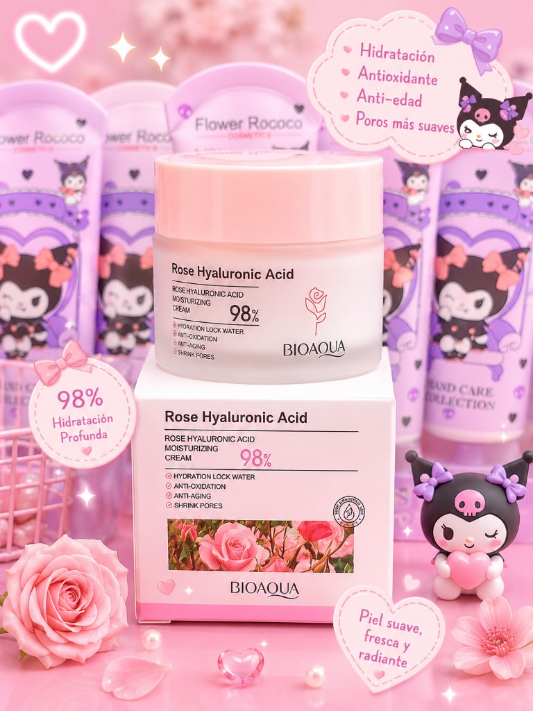 Crema facial rosas y ácido hialurónico Bioqua