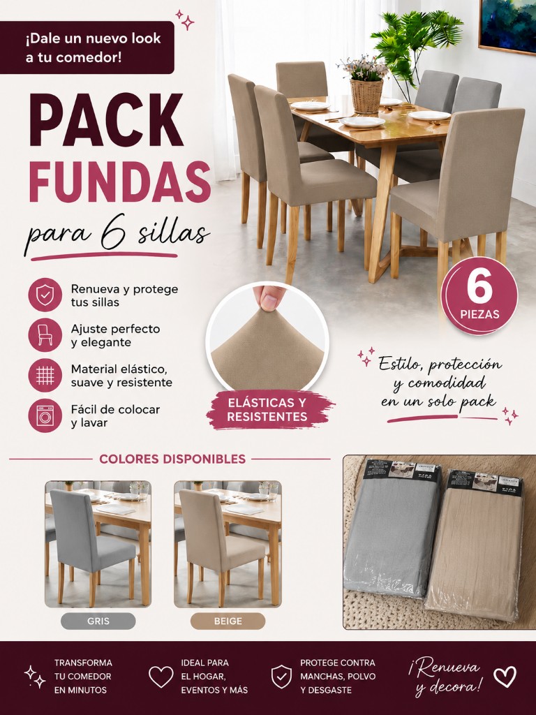 Funda silla comedor pack 6 gris