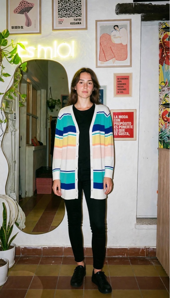 Cardigan rayado multicolor Talle L