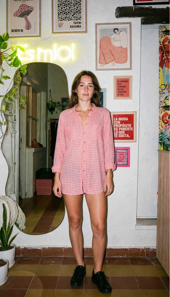 Camisa rosa cuadritos Talle M/L