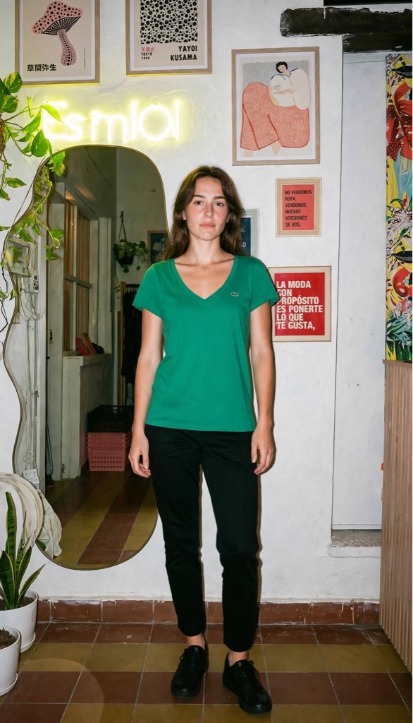 Remera verde cuello V Lacoste Talle S