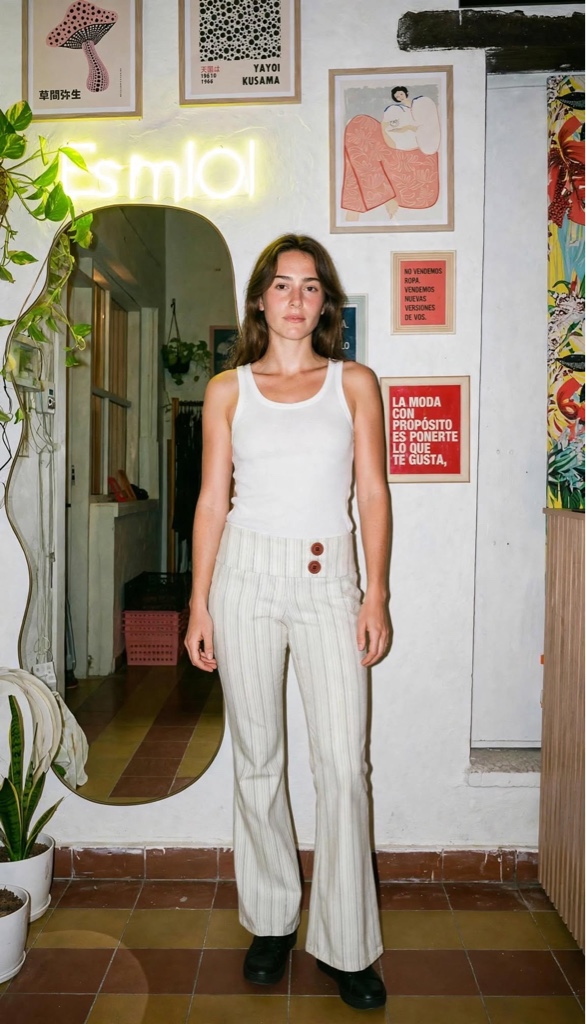 Pantalon rayado blanco con botones