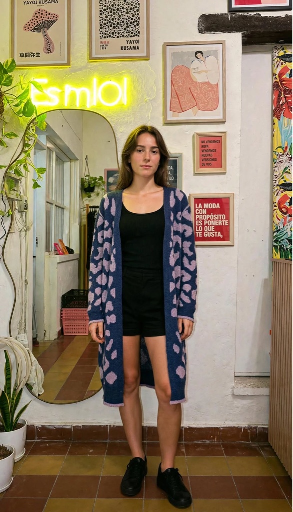 Cardigan azul estampado talle L