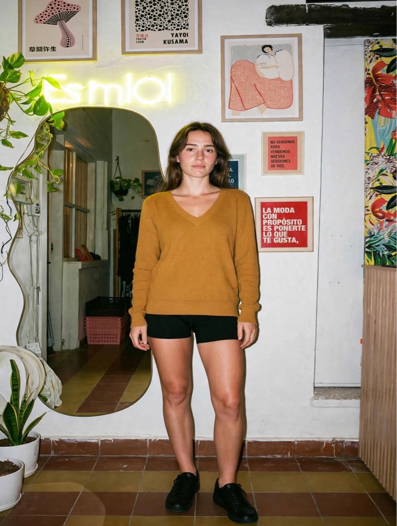 Sweater mostaza cuello V Talle S