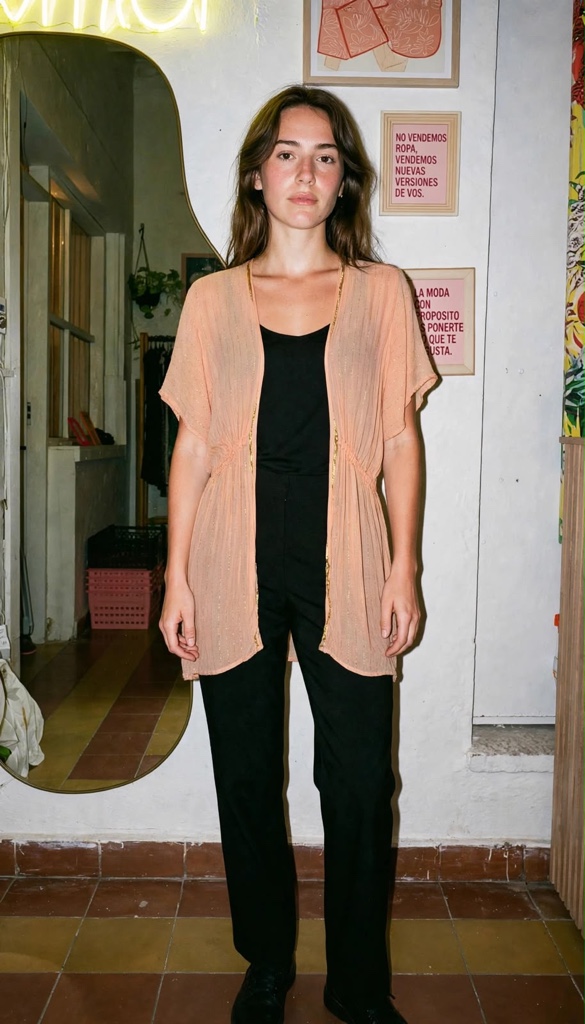 Kimono rosa largo talle S