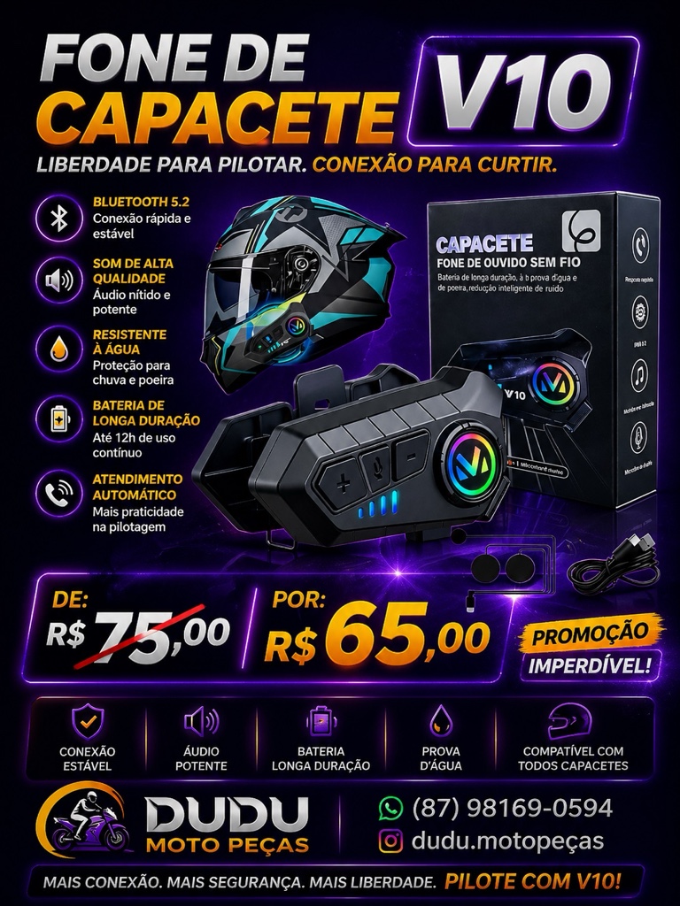 Fone capacete v10