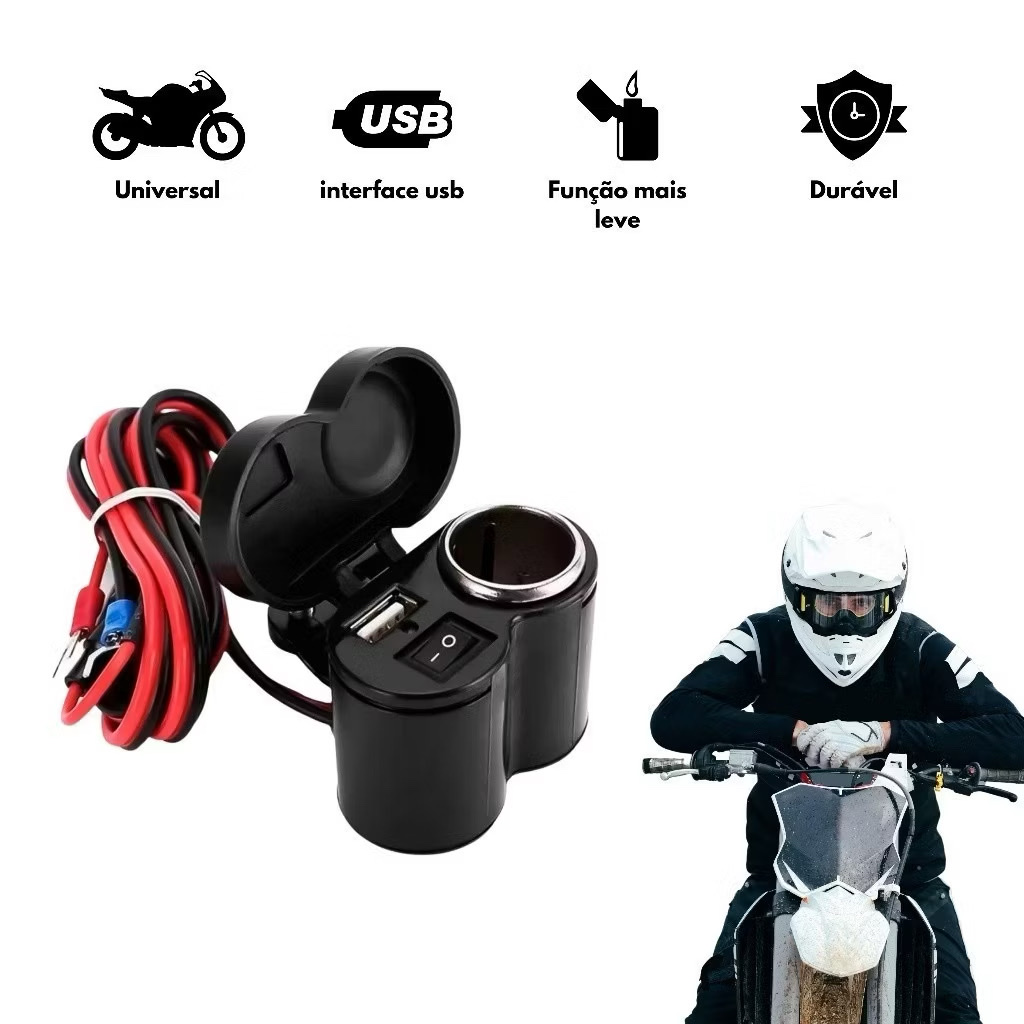 Tomada para Moto USB 12V Acendedor Motocicleta Carregado