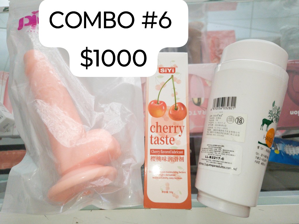 COMBO #6 LUBRICANTE DILDO PENE REALISTA Y MASTURBADOR ANAL 16 CM REUTILIZABLES