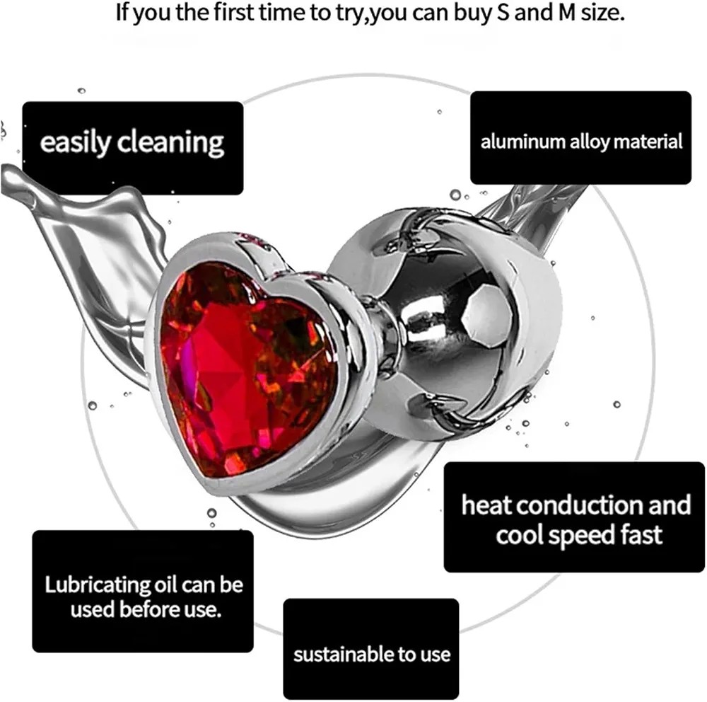 3 unid/set Anal Plug corazón acero inoxidable cristal suave juguete for mujeres 3 tamaños Butt Plug juguete sexual for adultos | Rose Red